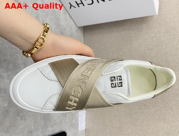 Givenchy City Sport Sneakers in Leather with Double Webbing Strap White and Beige Replica