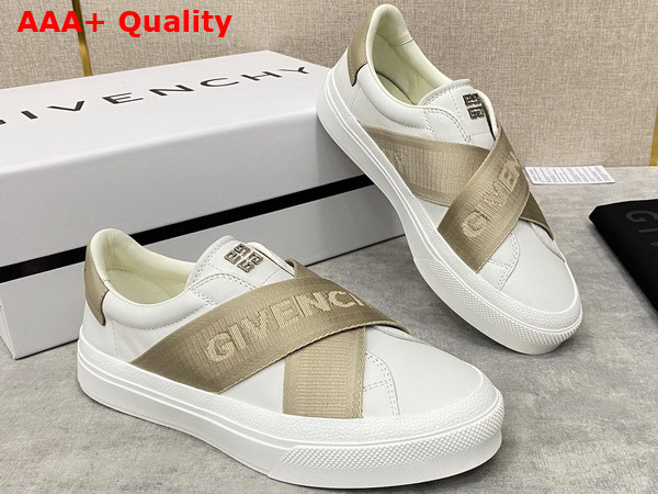 Givenchy City Sport Sneakers in Leather with Double Webbing Strap White and Beige Replica