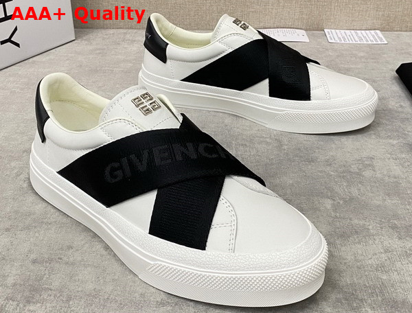 Givenchy City Sport Sneakers in Leather with Double Webbing Strap White and Black Replica