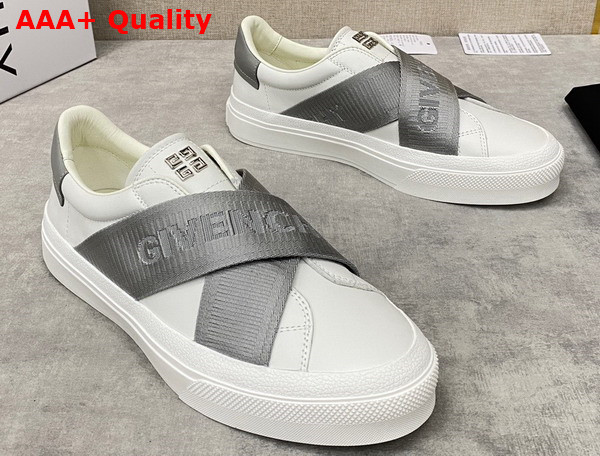 Givenchy City Sport Sneakers in Leather with Double Webbing Strap White and Grey Replica