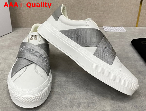 Givenchy City Sport Sneakers in Leather with Double Webbing Strap White and Grey Replica