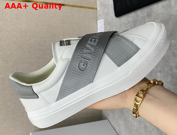 Givenchy City Sport Sneakers in Leather with Double Webbing Strap White and Grey Replica