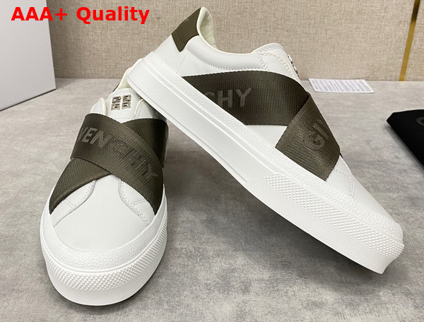 Givenchy City Sport Sneakers in Leather with Double Webbing Strap White and Khaki Replica