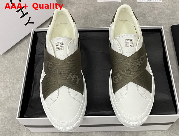 Givenchy City Sport Sneakers in Leather with Double Webbing Strap White and Khaki Replica