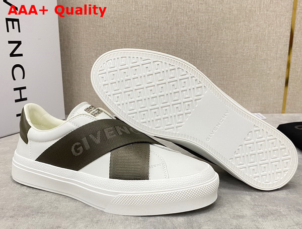 Givenchy City Sport Sneakers in Leather with Double Webbing Strap White and Khaki Replica