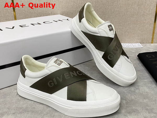 Givenchy City Sport Sneakers in Leather with Double Webbing Strap White and Khaki Replica