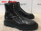 Givenchy Combat Boots Shoes in Shiny Black Leather with Givenchy Print Replica