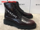 Givenchy Combat Boots Shoes in Shiny Brown Leather with Givenchy Print Replica