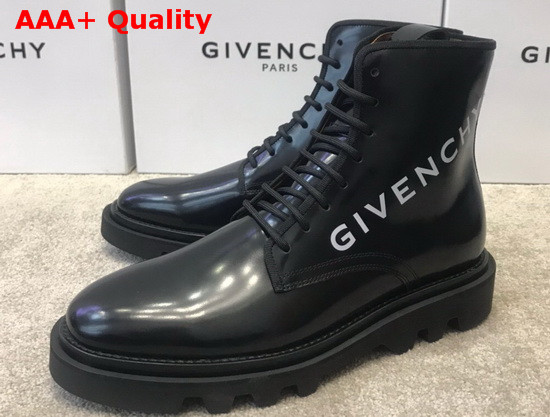 Givenchy Combat Boots Shoes in Smooth Black Box Leather with Givenchy Print Replica