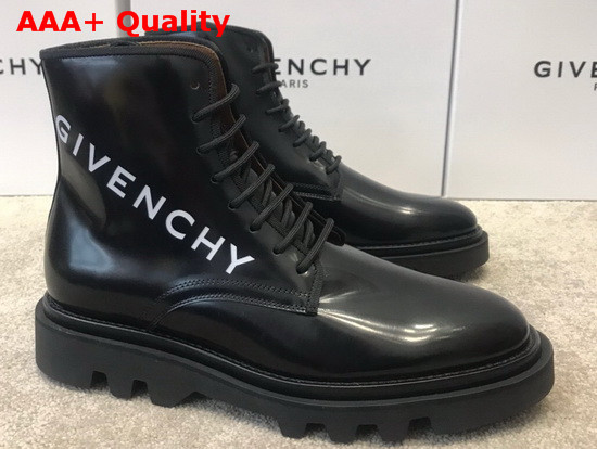 Givenchy Combat Boots Shoes in Smooth Black Box Leather with Givenchy Print Replica