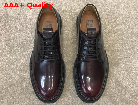 Givenchy Combat Derby Shoes in Shiny Brown Leather with Givenchy Print Replica