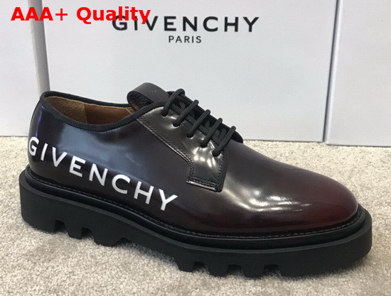 Givenchy Combat Derby Shoes in Shiny Brown Leather with Givenchy Print Replica