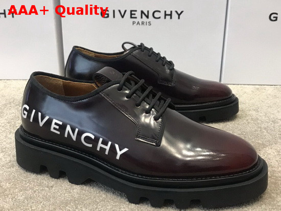 Givenchy Combat Derby Shoes in Shiny Brown Leather with Givenchy Print Replica