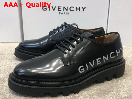 Givenchy Combat Derby Shoes in Smooth Black Box Leather with Givenchy Print Replica