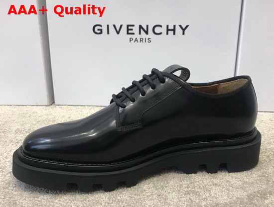 Givenchy Combat Derby Shoes in Smooth Black Box Leather with Givenchy Print Replica