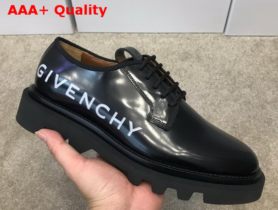 Givenchy Combat Derby Shoes in Smooth Black Box Leather with Givenchy Print Replica