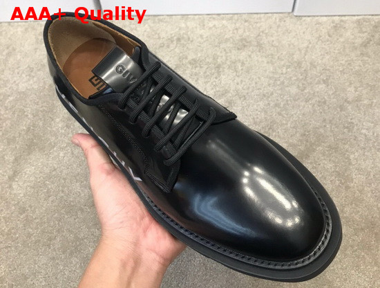 Givenchy Combat Derby Shoes in Smooth Black Box Leather with Givenchy Print Replica