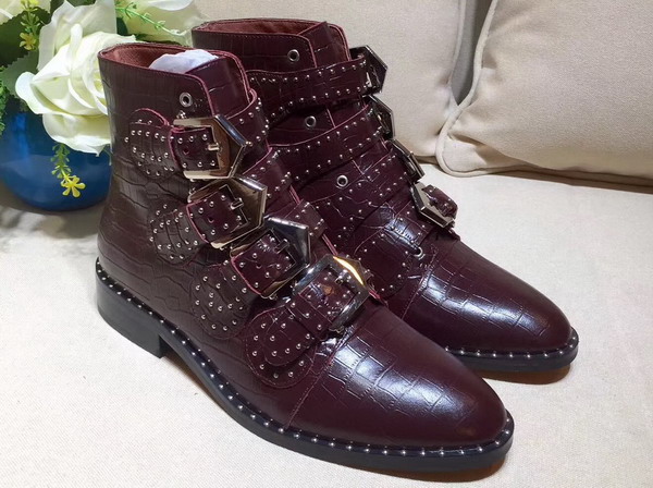 Givenchy Elegant Studs Ankle Boots in Bordeaux Croc Print Calfskin Leather For Sale