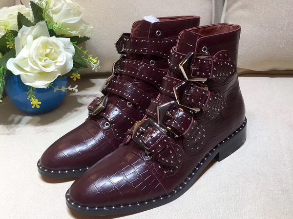 Givenchy Elegant Studs Ankle Boots in Bordeaux Croc Print Calfskin Leather For Sale