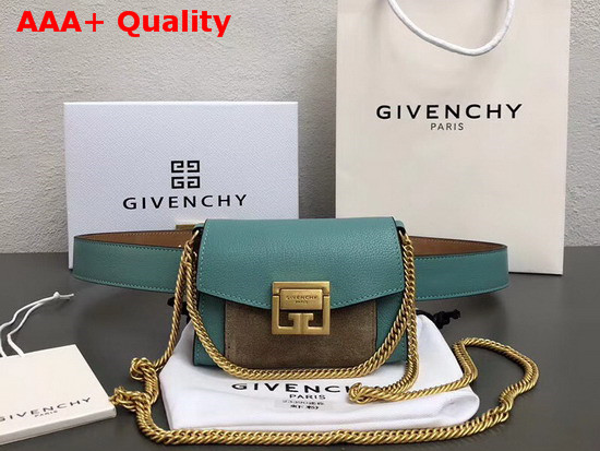 Givenchy GV3 Belt Bag in Aqua Flat Grain Leather and Taupe Suede Replica