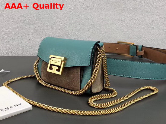 Givenchy GV3 Belt Bag in Aqua Flat Grain Leather and Taupe Suede Replica