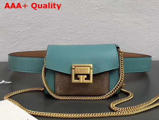 Givenchy GV3 Belt Bag in Aqua Flat Grain Leather and Taupe Suede Replica