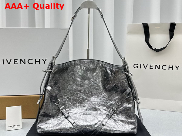 Givenchy Medium Voyou Bag in Silvery Grey Laminated Leather Replica