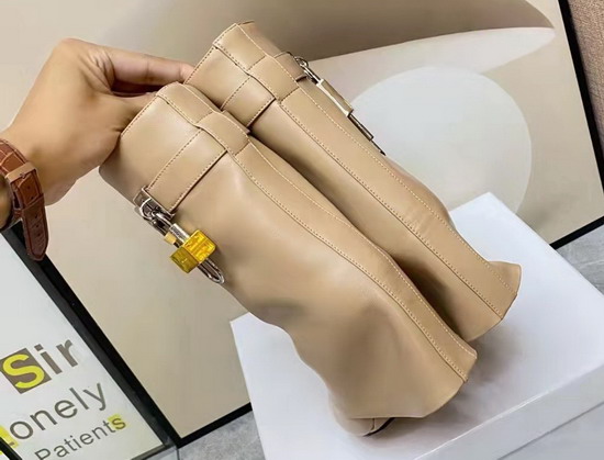 Givenchy Shark Lock Ankle Boots in Beige Leather Replica