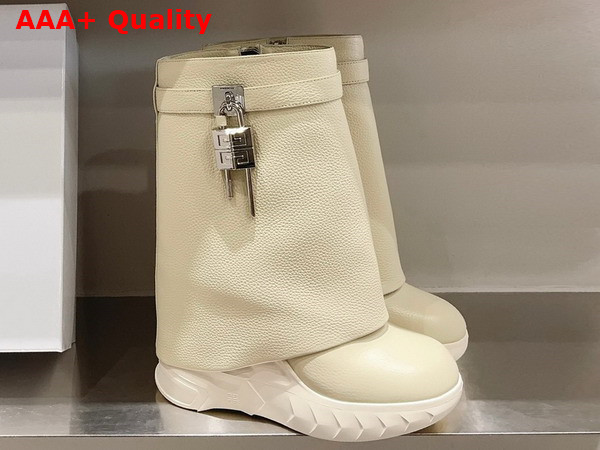 Givenchy Shark Lock Biker Ankle Boots in Beige Grained Leather Replica