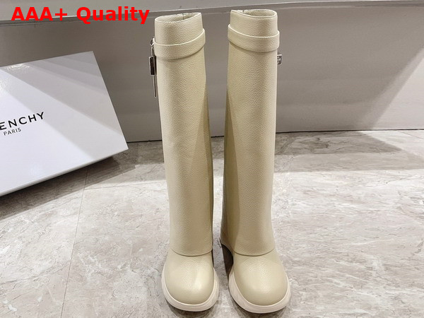 Givenchy Shark Lock Biker Boots in Beige Grained Leather Replica