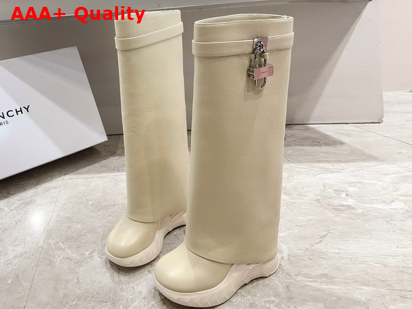 Givenchy Shark Lock Biker Boots in Beige Grained Leather Replica