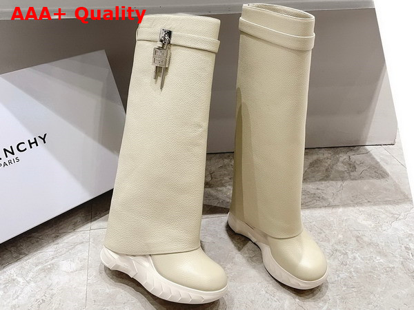 Givenchy Shark Lock Biker Boots in Beige Grained Leather Replica