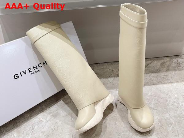 Givenchy Shark Lock Biker Boots in Beige Grained Leather Replica