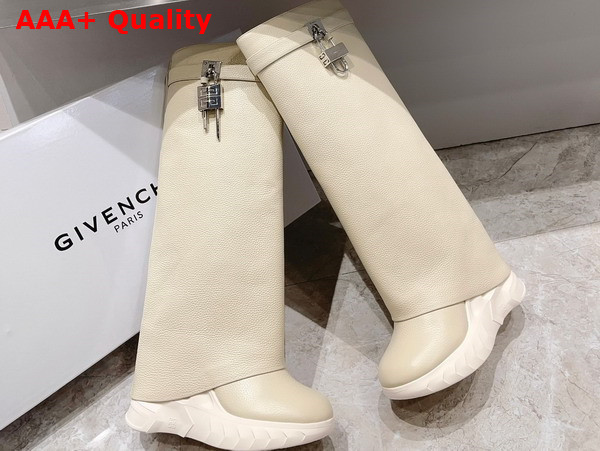 Givenchy Shark Lock Biker Boots in Beige Grained Leather Replica