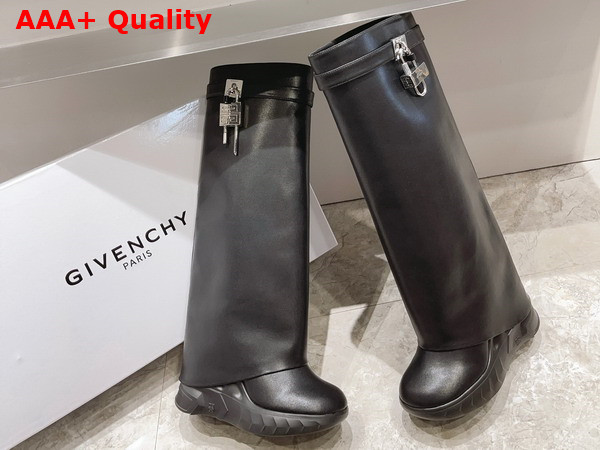 Givenchy Shark Lock Biker Boots in Black Smooth Leather Replica