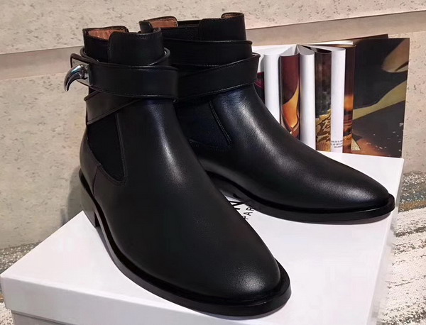 Givenchy Shark Lock Flat Ankle Boots in Smooth Black Maremma Leather with Crossover Straps For Sale