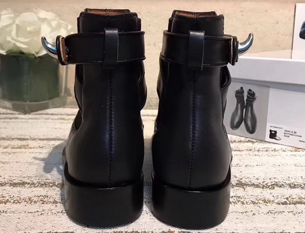 Givenchy Shark Lock Flat Ankle Boots in Smooth Black Maremma Leather with Crossover Straps For Sale