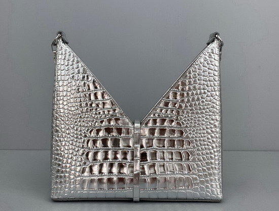 Givenchy Small Cut Out Bag in Crocodile Effect Leather with Chain Silver Replica