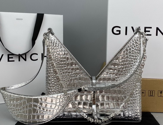 Givenchy Small Cut Out Bag in Crocodile Effect Leather with Chain Silver Replica