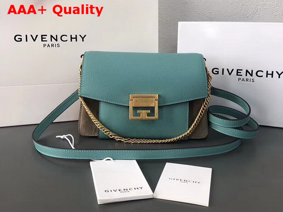 Givenchy Small GV3 Bag in Aqua Flat Grain Leather and Taupe Suede with Flap and Removable Shoulder Strap Replica