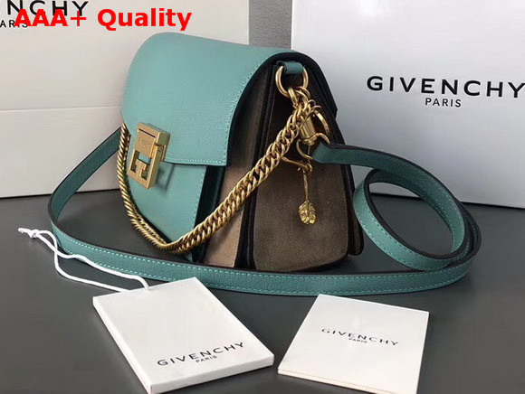 Givenchy Small GV3 Bag in Aqua Flat Grain Leather and Taupe Suede with Flap and Removable Shoulder Strap Replica