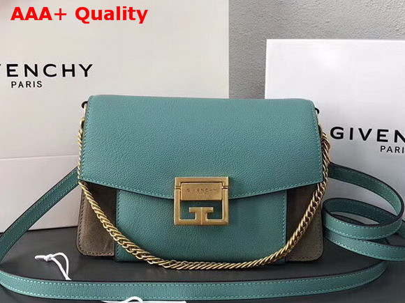 Givenchy Small GV3 Bag in Aqua Flat Grain Leather and Taupe Suede with Flap and Removable Shoulder Strap Replica