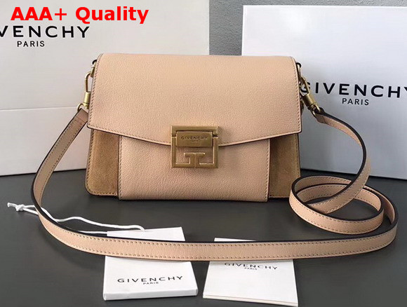 Givenchy Small GV3 Bag in Nude Flat Grain Leather and Light Beige Suede with Flap and Removable Shoulder Strap Replica