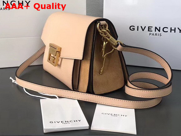 Givenchy Small GV3 Bag in Nude Flat Grain Leather and Light Beige Suede with Flap and Removable Shoulder Strap Replica