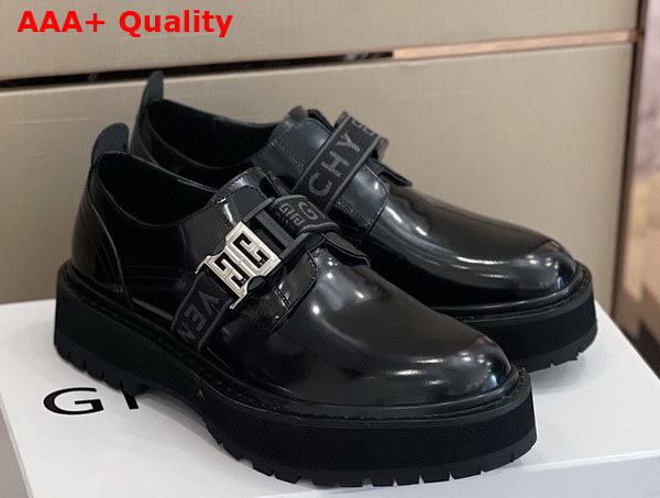 Givenchy Squared Derbies in Black Brushed Leather with Givenchy Strap and 4G Buckle Replica