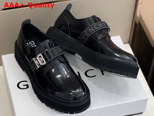 Givenchy Squared Derbies in Black Brushed Leather with Givenchy Strap and 4G Buckle Replica