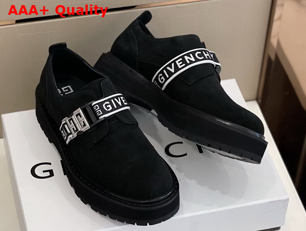 Givenchy Squared Derbies in Black Suede Leather with Givenchy Strap and 4G Buckle Replica