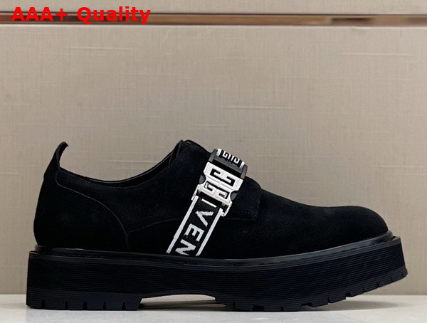 Givenchy Squared Derbies in Black Suede Leather with Givenchy Strap and 4G Buckle Replica