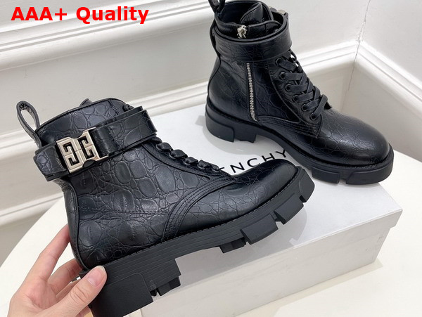 Givenchy Terra Boots in Black Crocodile Effect Leather with 4G Buckle Replica