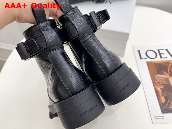 Givenchy Terra Boots in Black Crocodile Effect Leather with 4G Buckle Replica